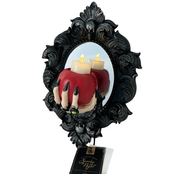 Spooky Night LED Lighted Witch Hand With Poison Apple Mirror Halloween Decor NEW - Picture 4 of 11
